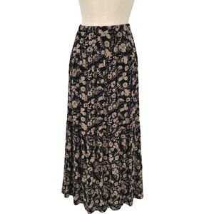 NWOT Natural Life Womens Black & Beige Floral Elastic Waist Maxi Skirt Size M